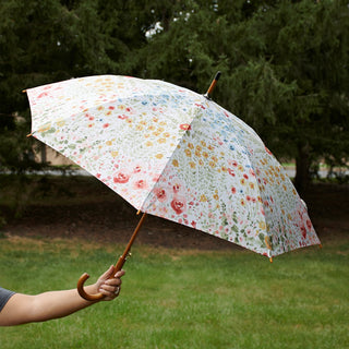 Watercolor Floral Design Floral Umbrella with Wooden Handle