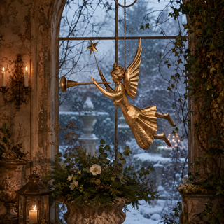 27" Hanging Gilded Herald Angel with Trumpet