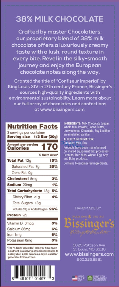 Bissinger's 38% Milk Chocolate Bar