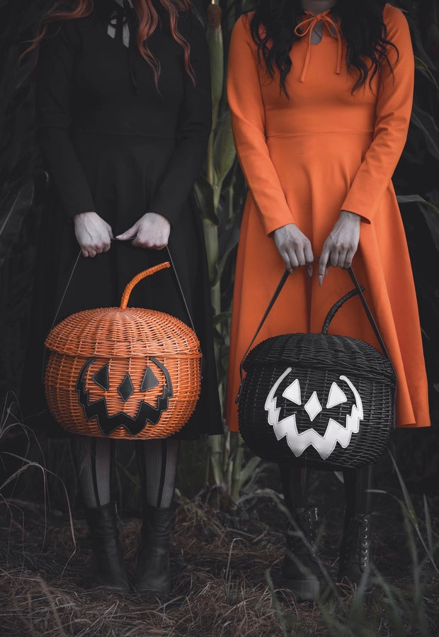 Halloween Hallows Pumpkin Trick or Treating Picnic Basket - Choose Orange or Black