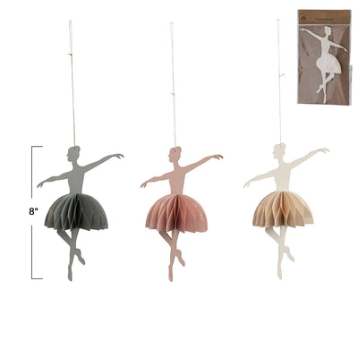 Set of 3 Handmade Folding Honeycomb Ballerina Ornaments
