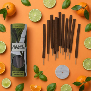 12 Piece Lime, Basil and Mandarin Scented Incense Sticks with Holder