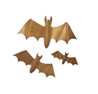 Set of 3 Gold Winged Bat Wall Decor