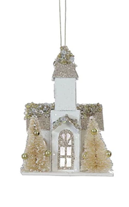 Vintage Style LED Paper Church Ornament with Sisal Trees - Choose Style