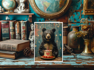 Bear with Raspberry Cake - Note Card
