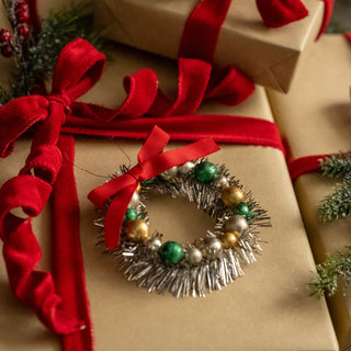 Glass Beaded Tinsel Wreath Ornament