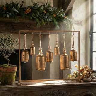 Distressed Gold Bells on Stand