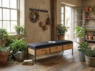 Charcoal Danish Military Blanket Bench Made With Repurposed Harvest Boxes