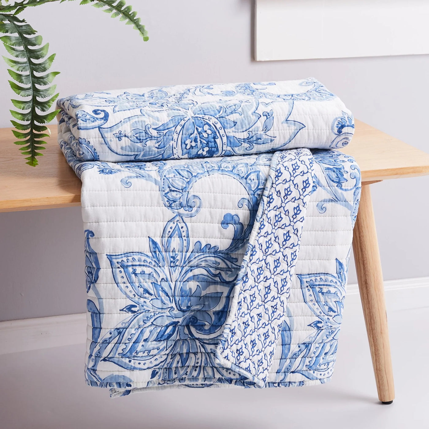 Blue and White Quilted Throw