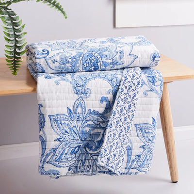 Blue and White Quilted Throw