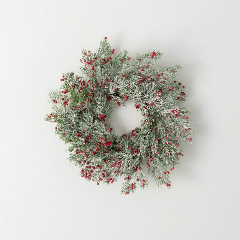 Frosted Red Berry and Cedar Candle Ring