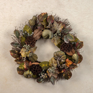 24" Green Berry, Gourd and Lotus Pod Wreath