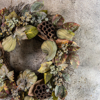 24" Green Berry, Gourd and Lotus Pod Wreath