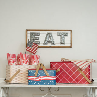 Set of 3 Red White and Blue Tin Picnic Baskets