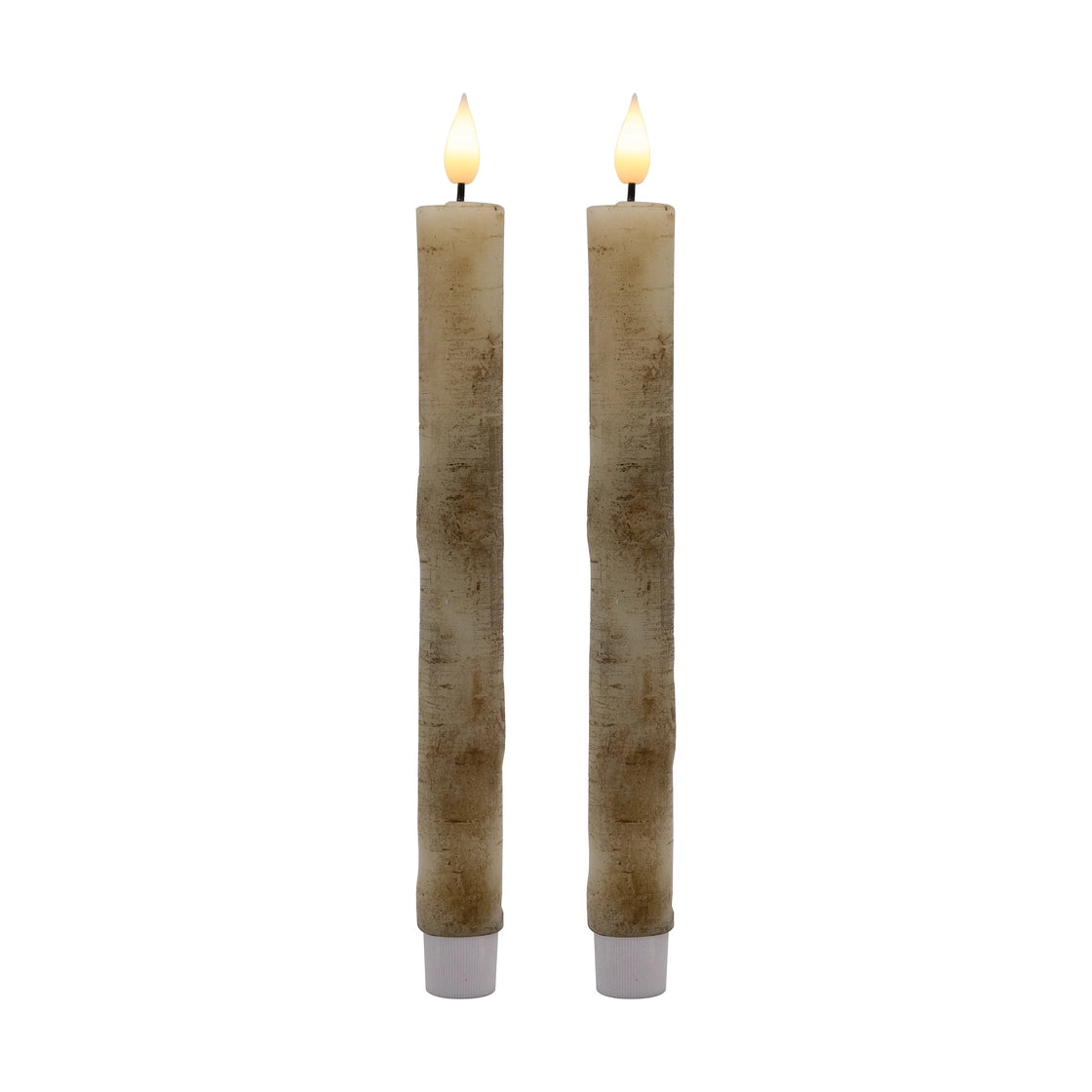 Set of 2 Flameless Birchwood Pillar Wax Taper Candles