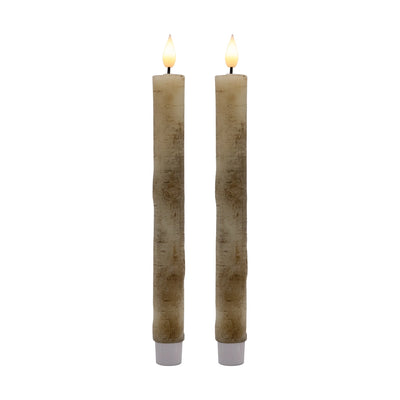 Set of 2 Flameless Birchwood Pillar Wax Taper Candles