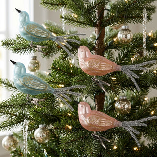 Set of 4 Vintage Style Glass Bird Clip Ornaments