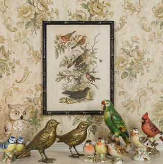 Birds in the Garden Print in Bamboo Style Black Frame