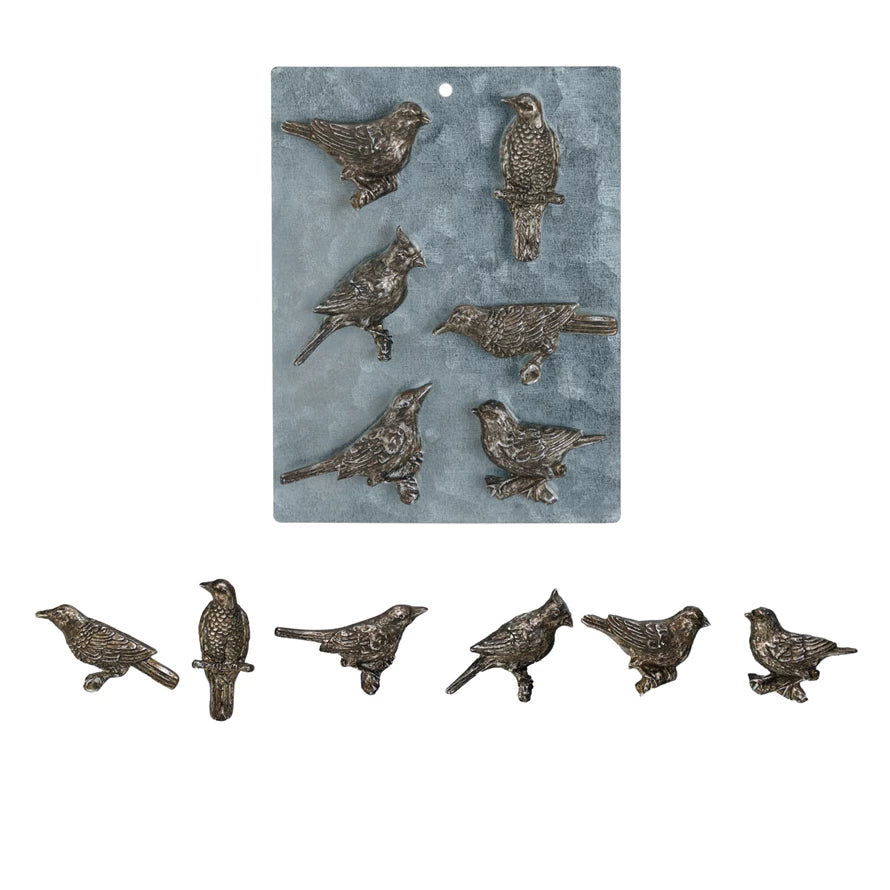 Set of 6 Pewter Bird Magnets