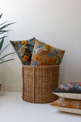 Set of 2 Embroidery Pillows with Birds