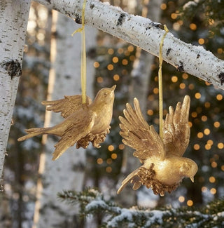 Carved Resin Gold Leaf Bird Ornament — Choose Style