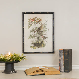 Birds in the Garden Print in Bamboo Style Black Frame