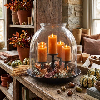 20.25" Matte Black Metal 5 Pillar Candleholder Hurricane