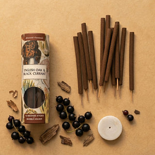 12 Piece English Oak & Black Currant Scented Incense Sticks with Holder