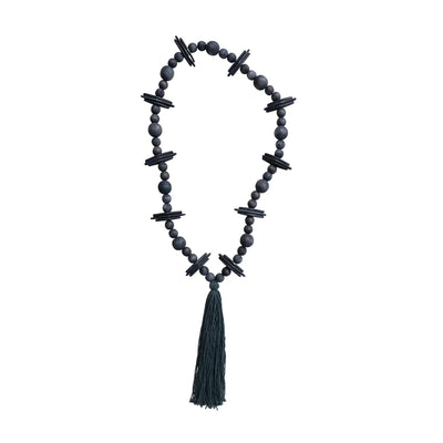 Oversized Black Oak Wood Beads w/ Cotton Tassel