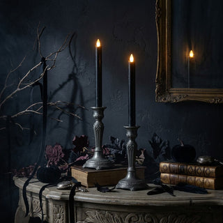 Set of 2 – 9.5" Moving Flame Black Taper Candles
