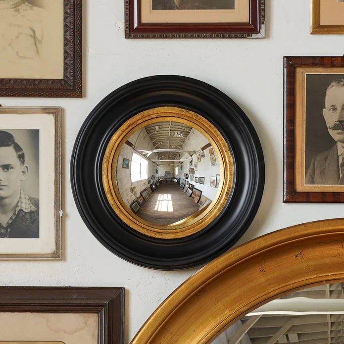 16" Black and Gold Framed Round Convex Mirror