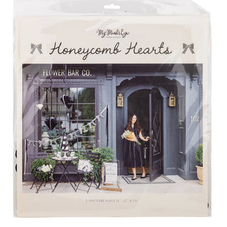 Set of 3 Black and White Honeycomb Hanging Hearts