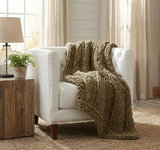 60" Hand Knit Braided Throw Blanket - Sage Green