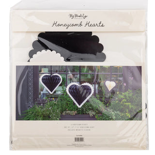Set of 3 Black and White Honeycomb Hanging Hearts