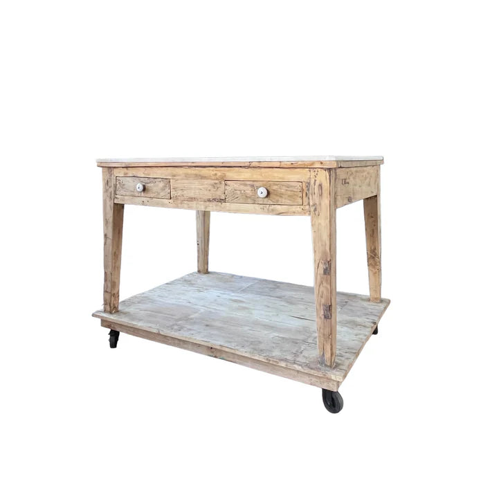 Bleached Reclaimed Wood Kitchen Island with Marble Top- More Coming Soon