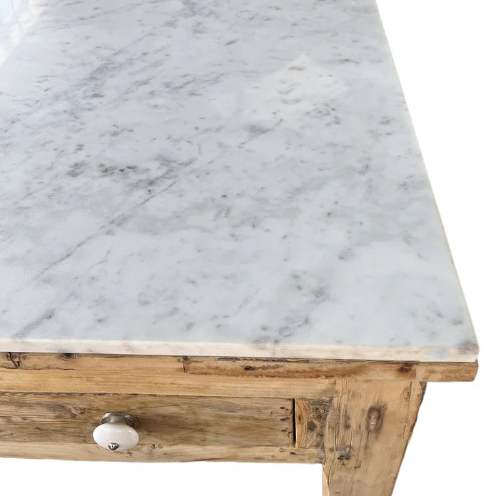 Bleached Reclaimed Wood Kitchen Island with Marble Top- More Coming Soon