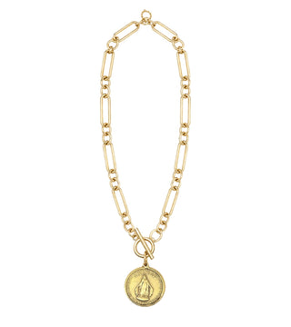 Heirloom Modern Paperclip Necklace with Round Blessed Mother Charm