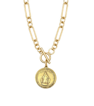 Heirloom Modern Paperclip Necklace with Round Blessed Mother Charm