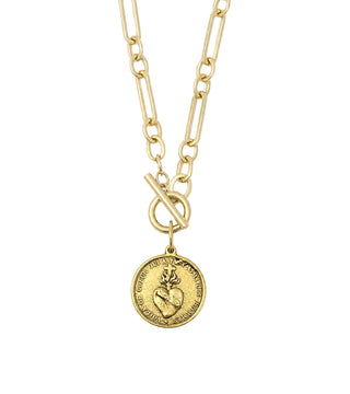 Heirloom Modern Paperclip Necklace with Round Blessed Mother Charm