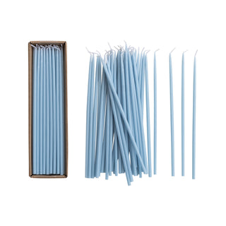 Set of 36 Unscented Thin Taper Candles in Box - Blue