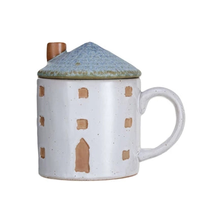 12oz Stoneware House Shaped Mug with Lid - Choose Style