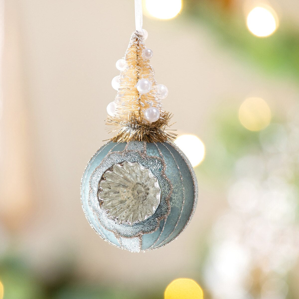 Frosted Sisal Tree on Reflector Ball - Antique Blue