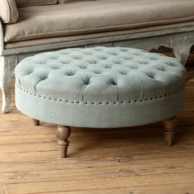 Tufted French Blue Ottoman - More Coming