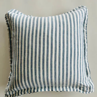 20" Pure French Linen Stone Blue Stripe Pillow Cover
