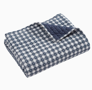 Camden Blue and White Gingham Stitch Quilted Throw