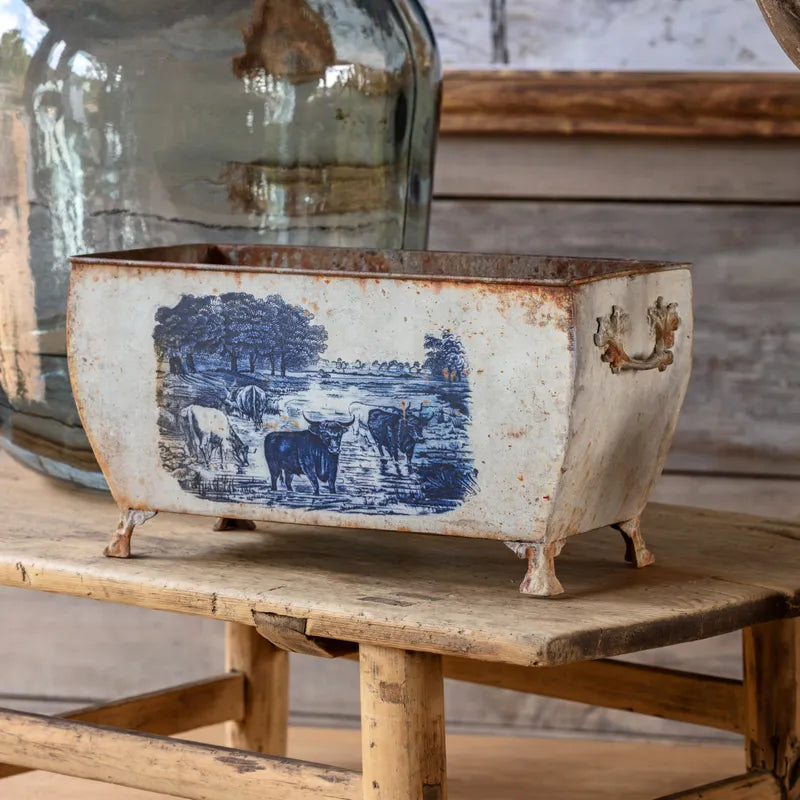 Blue Pastoral Rectangular Tole Container