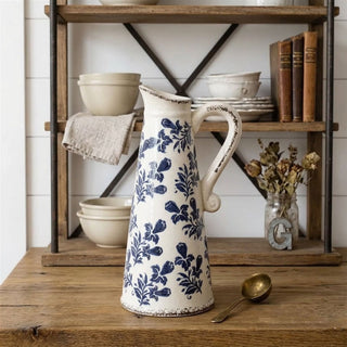 Decorative Blue Floral Pitcher Vase