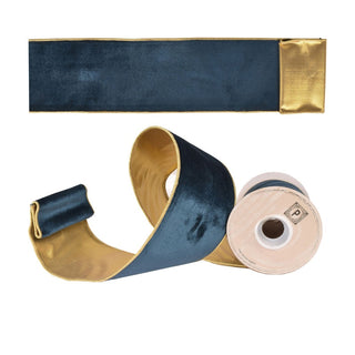 4" Wide Midnight Blue Velvet Ribbon with Gold Edge - 5 Yards