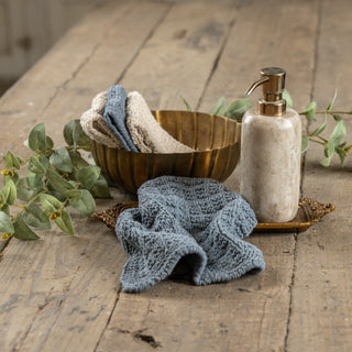 Set of 4 Dusty Blue and Cream Knit Dishcloth