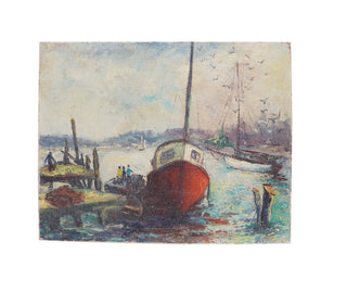 Distressed Canvas Boat Scene Wall Decor